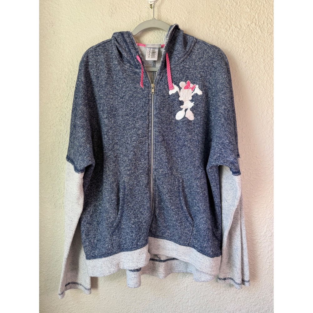 Disney Parks Minnie Mouse Blue Marled Zip Up Hoodie Sweatshirt XXL‎ Womens